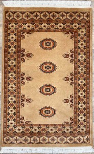 手織り絨毯　玄関マット　ウール100％　約60x100cm　ベージュ　パキスタン製　マット　ラグ【26647】