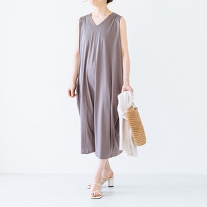 T-shirt Rayon V-Neck Cotton One-piece Dress Ladies' Made in Japan