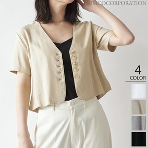 Linen Blend Non-colored Short Sleeve Jacket