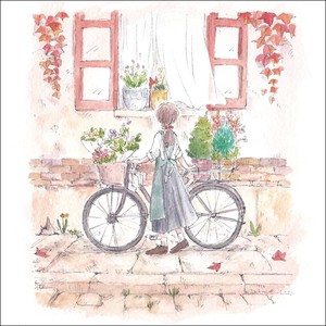 スクエアポストカード イラスト かわいみな「お花の配達」148×148mm メッセージカード