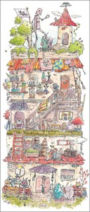 ロングポストカード イラスト かわいみな「魔女のシェアハウス」105×245mm メッセージカード