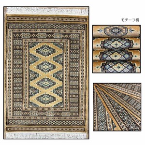 【柄おまかせ】手織り絨毯　玄関マット　約60x90cm　ウール100％　ベージュ　ラグ　パキスタン製