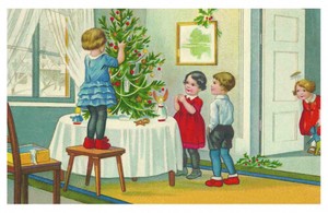 【4/30まで】クリスマス ポストカード　クリスマスツリーの飾りつけ【受注発注商品/ドイツ製】