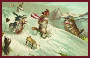 【4/30まで】クリスマス ポストカード ネコたちのスキー【受注発注商品/ドイツ製】