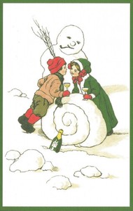 【4/30まで】クリスマス ポストカード 雪だるまと乾杯【受注発注商品/ドイツ製】
