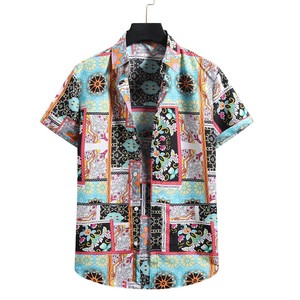 Button Shirt Patterned All Over Floral Pattern Tops Men's Thin