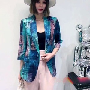 Floral Pattern Button Tailored Three-Quarter Length Jacket Silk