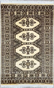 手織り絨毯　ラグ　約80x120cm　NZウール100％　ナチュラル　マット　パキスタン製　民族柄【4969】