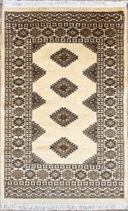 手織り絨毯　ラグ　約80x120cm　NZウール100％　ナチュラル　マット　パキスタン製　民族柄【4933】