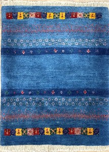 ギャッベ　ペルシャ　手織り　ラグ　約70x90cm　ウール100％　ブルー　マット　玄関　ギャベ【44105】