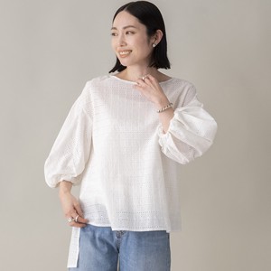 Button Shirt/Blouse Puff Sleeve Embroidered