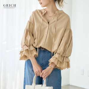 Button Shirt/Blouse 2Way Back Ribbon Puff Sleeve [S/S NEW]