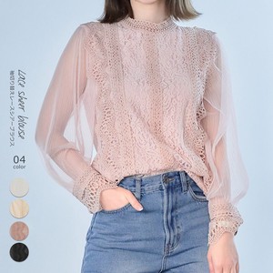 93 6 Top Blouse Lace Top Cut And Sewn Long Sleeve Mock Neck