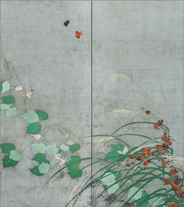 色紙〈重文 夏秋草図屏風(左隻)〉酒井抱一
