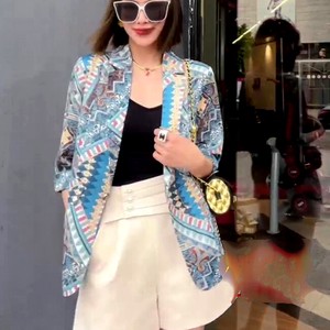 Ethnic Button Tailored Three-Quarter Length Jacket Silk