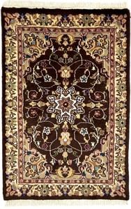 手織り絨毯　玄関マット　約60x90cm　ウール100％　ブラウン　パキスタン製　ラグ　民族柄【50033】