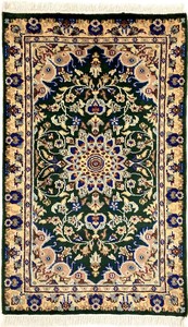 手織り絨毯　玄関マット　約60x90cm　ウール100％　ダークグリーン　パキスタン製　ラグ　民族柄【50042】