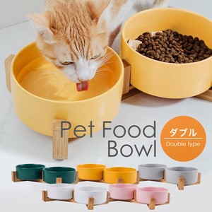 Food Bowl Double 2Pcs set Stand Attached Ceramic