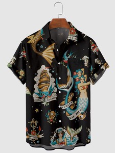 Button Shirt Patterned All Over Skull Summer Men's