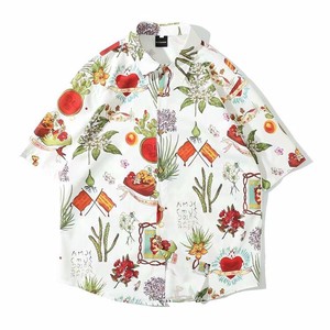 Button Shirt Patterned All Over Bird Floral Pattern