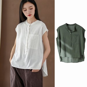 Button Shirt/Blouse Plain Color Sleeveless Tops NEW