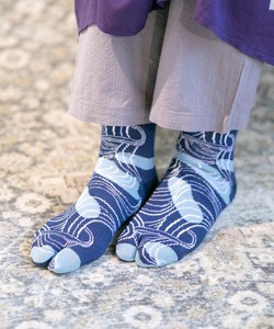 【日本製】【カヤ】足袋型くつ下23〜25cm 瑠璃紺 波 ○3D展 足袋靴下