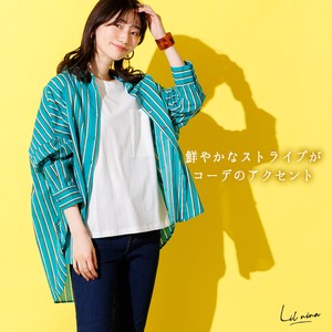 Button Shirt/Blouse Oversized Stripe Cambric