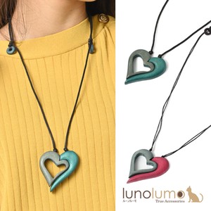 Necklace Pendant Ladies Heart Wood Natural Material Metal Bi-Color