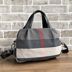 Cow Leather Attached Checkered Stripe Fabric 2WAY Mini Overnight Bag