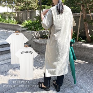 Casual Dress Plainstitch Round-hem Pudding T-Shirt Cotton One-piece Dress