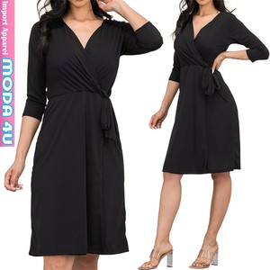 Casual Dress Layered black V-Neck One-piece Dress 7/10 length