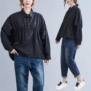 Button Shirt/Blouse Plain Color Long Sleeves Tops