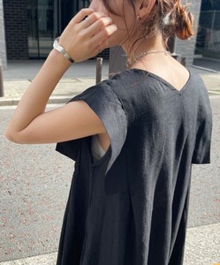 ★アウトレット★綿麻ミックスレイヤード 袖Vネックワンピース　フレンチフリーブ SS