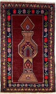 手織り絨毯　ラグ　約80x120cm　ウール100％　レッド　マット　玄関　アフガン製【37455】