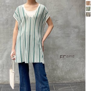 Color Stripe Knitted V-neck Tunic