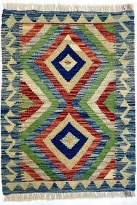 手織り絨毯　キリム　ラグ　約70x90cm　ウール100％　マルチカラー　マット　玄関　アフガン製【39125】