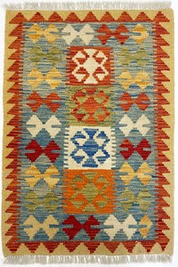 手織り絨毯　キリム　ラグ　約60x90cm　ウール100％　マルチカラー　マット　アフガン製【39108】