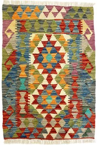 手織り絨毯　キリム　ラグ　約60x90cm　ウール100％　マルチカラー　マット　アフガン製【39112】