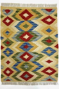 手織り絨毯　キリム　ラグ　約60x90cm　ウール100％　マルチカラー　マット　アフガン製【39104】