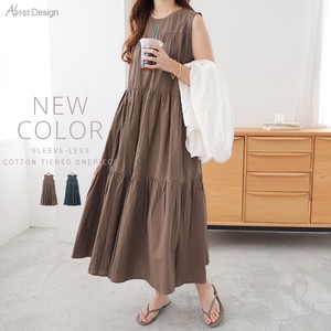 Casual Dress Sleeveless Cotton One-piece Dress Washer Tiered