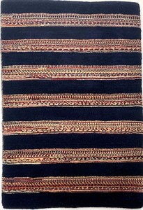 手織り絨毯　ラグ　約60x90cm　ウール100％　ネイビー　玄関　マット　アフガン製【36775】