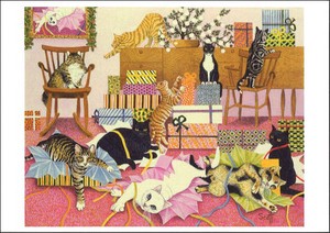 ポストカード アート スコット「ボクシングデーの猫」動物 メッセージカード「2022新作」