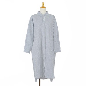 Button Shirt/Blouse Stripe Journal One-piece Dress