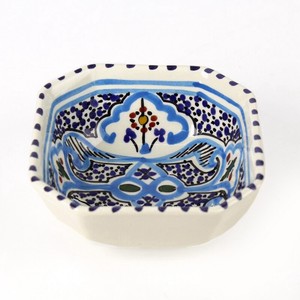 スラマ陶器 手描き八角形皿 D10地中海風ターコイズ