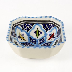 スラマ陶器 手描き八角形皿 D10 ターコイズ