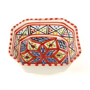 スラマ陶器 手描き八角形皿 D10 赤