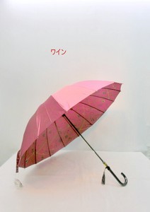 通年新作）雨傘・長傘-婦人　つやつやサテン和風16本グラス骨表無地裏面エレガントリバティ柄手開雨傘