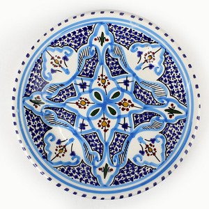 【再入荷】スラマ陶器 手描き平皿 D24 地中海風ターコイズ