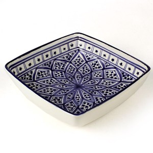 スラマ陶器 手描き四角深皿 18x18 パピヨンブルー