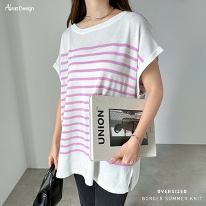 パネルボーダー フレンチスリーブ ニット トップス